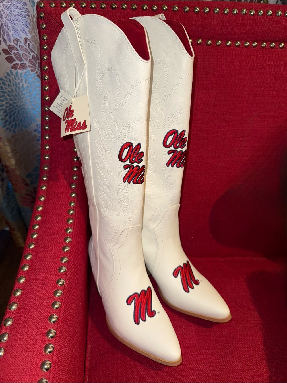 White Knee-High Ole Miss Cowgirl Boots